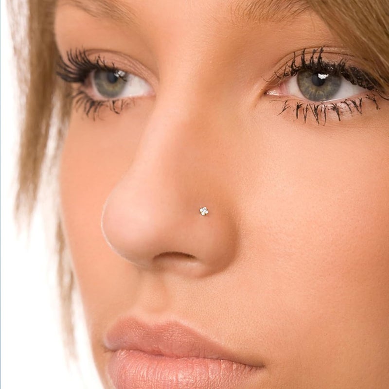XoCiuKe 10Pcs 20G Nose Rings Studs for Women Corkscrew Sliver Nose Studs Hypoallergenic Nose Rings 316L Surgical Stainless Steel Nose Nostril Percing Jewely for Women Men Round Square CZ Imitation Diamond 1.5mm/2.0mm/2.5mm/3.0mm - Image 5